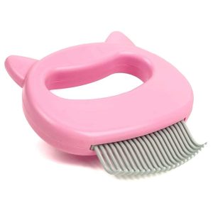 The Original Pet Hair Removal Massaging Shell Comb Soft Deshedding Brush Grooming and Shedding Matted Fur Remover Dematting tool for Long and Short Hair Cat Dog Puppy Bunny (Pink)