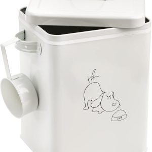 Pet Treat and Food Storage Bin with Lid and Scoop, 5LBS White Vintage Farmhouse Storage Tin, Coated Carbon Steel Canister, Gift for Dogs Owners
