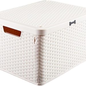 Dog Stuff Organizer Portable,Large Outdoor Dog Toy Bin wtih Handles,Pet Storage Basket with Cover for Dogs Toy Snack,Ideal for Camping,Dogs Swimming,RV trip,Picnic-17''x13''x9''-Large