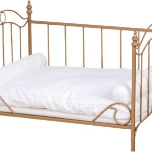 Pet Bed, Dog Bed with Metal Frame and Detached White Velvet Cushion with 2 Pillow for Small Dog