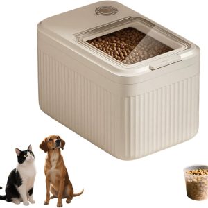 Dog Food Storage Container, High-Capacity Pet Food Container Airtight with Cup,Durable Design for Dog/Cat/Bird Food Storage, Keep Dry Food Fresh (Beige, 15 Pounds)